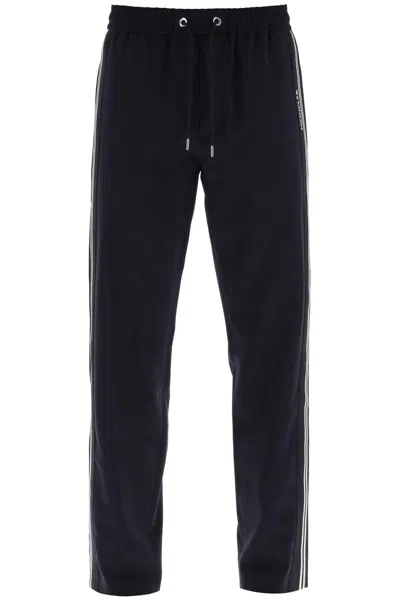 Moncler Sporty Trousers With Side Stripes In Blue