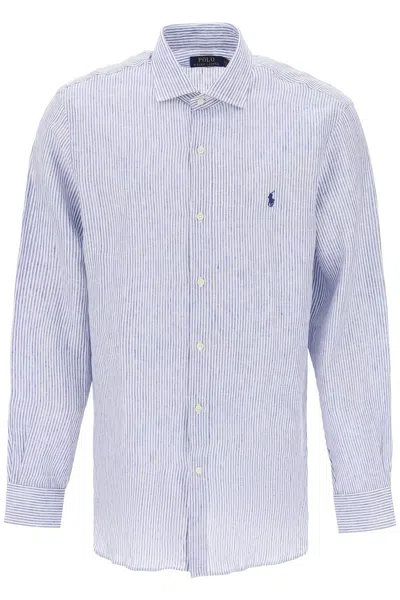 Polo Ralph Lauren Slim Fit Linen Shirt In White,blue