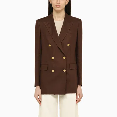 Tagliatore | Brown Linen Double-breasted Jacket