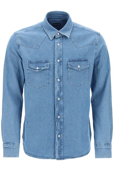 Tom Ford Denim Western Shirt For Men In Blue