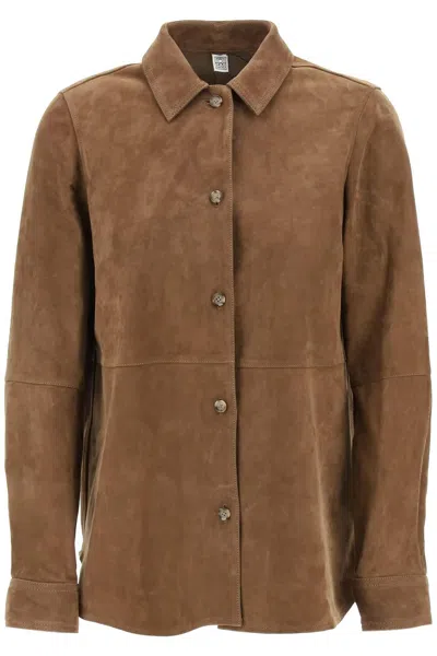 Totême Toteme Suede Leather Overshirt For Women In Brown