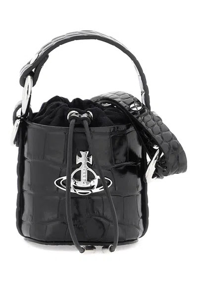 Vivienne Westwood Daisy Embossed Bucket Bag In Black