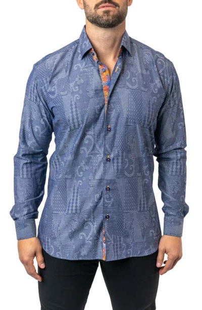 Maceoo Fibonacci Denimpatch Blue Contemporary Fit Button-up Shirt