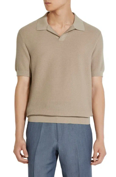 Zegna Men's Cotton Knit Short-sleeve Polo Sweater In Light Beige