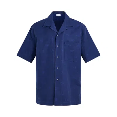 Off-white Linen Jacquard Holiday Shirt In Blue