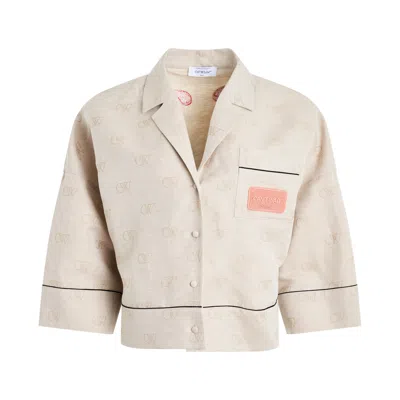 Off-white Linen Jacquard Pajama Shirt In Neutral