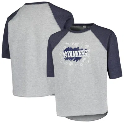 Soft As A Grape Kids' Youth  Heather Grey New York Yankees Raglan 3/4 Sleeve T-shirt