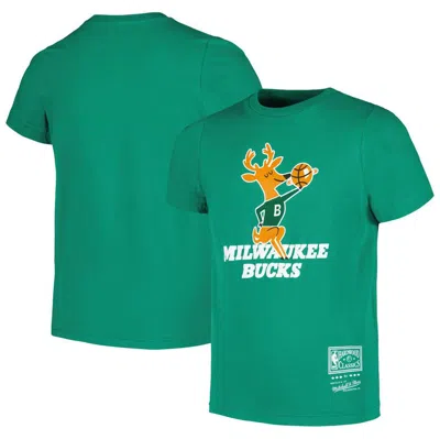 Mitchell & Ness Kids' Youth  Green Milwaukee Bucks Hardwood Classics Retro Logo T-shirt