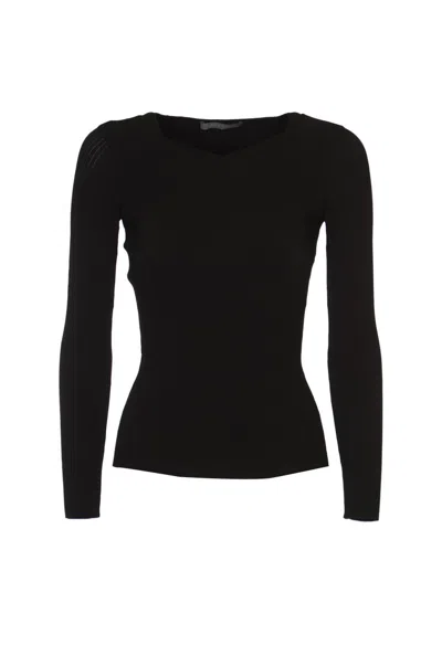 Alberta Ferretti Ribbed Stretch Jumper In Black