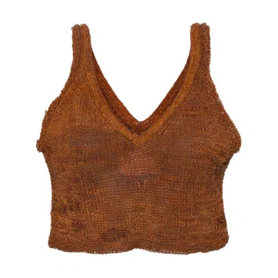 Dragon Diffusion Knitted Leather Cropped Top In Brown