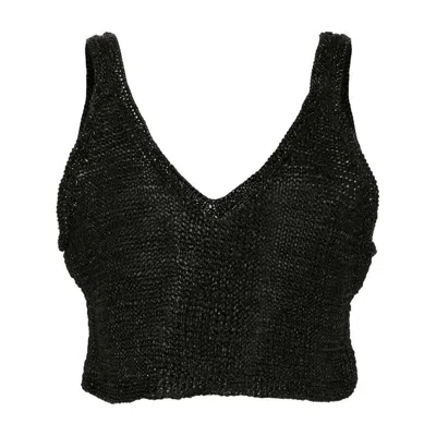 Dragon Diffusion Knitted Leather Cropped Top In Black