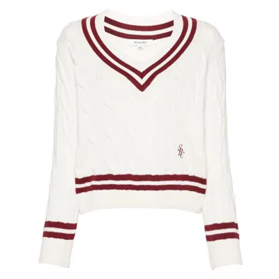 Sporty And Rich Logo-embroidered V-neck Cotton-knit Jumper In Neutrals