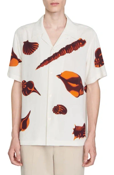 Sandro Shells Print Short Sleeve Button-up Shirt In Ecru