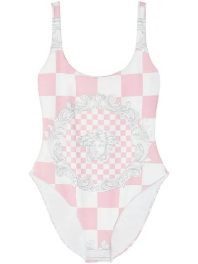 Versace Swimwear In Pastel Pink/white/silver