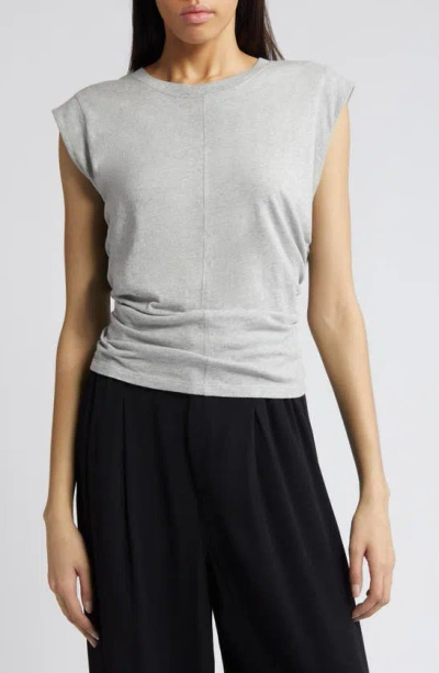 Treasure & Bond Ruched Cap Sleeve Cotton Top In Grey Heather