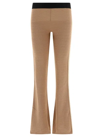Palm Angels "logo Tape" Knitted Trousers In Beige