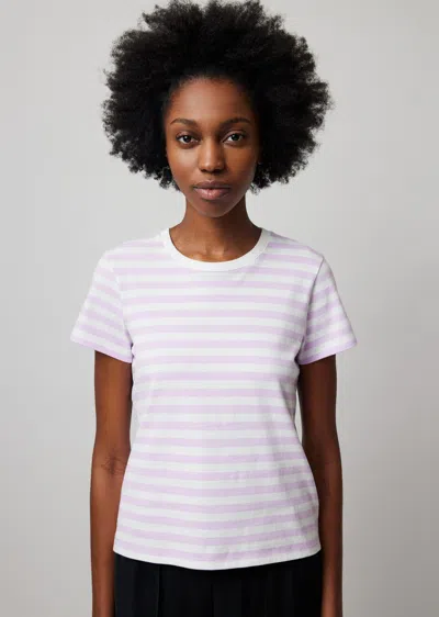 Atm Anthony Thomas Melillo Heavyweight Jersey With Stripe Short Sleeve Crew Neck Tee In White-pale Orchid