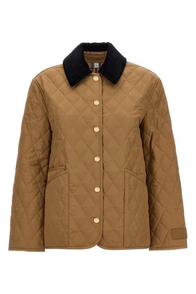 Burberry Checked Lining Quilted Jacket In Brown