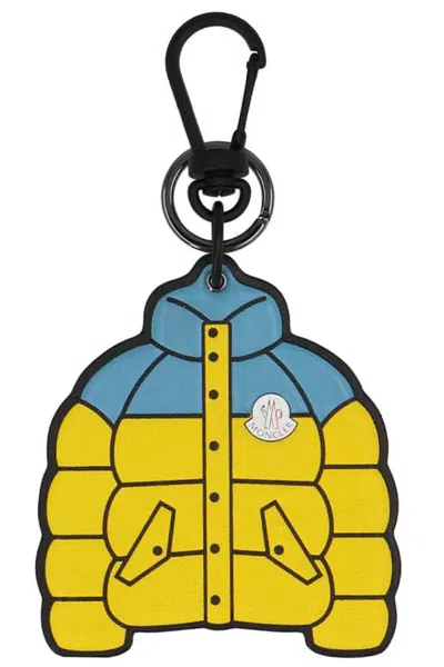 Moncler Keyring With Leather Pendant In Multicolor