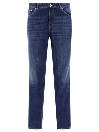 Brunello Cucinelli Men's Traditional Fit Blue Jeans For Ss24 In Navy