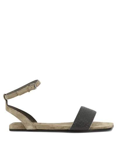 Brunello Cucinelli Sandals With Precious Strap In Tan