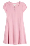 Treasure & Bond Kids' Rib Organic Cotton Henley Dress In Pink Moonlite