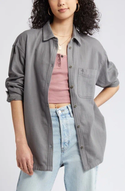 Bp. Oversize Cotton Twill Shirt In Grey Pearl