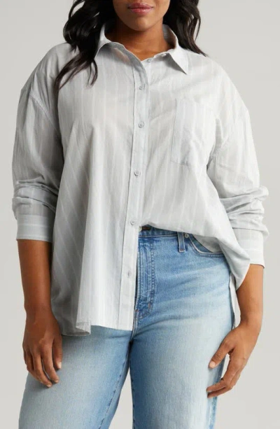Treasure & Bond Cotton Voile Button-up Shirt In Grey- White Linds Stripe