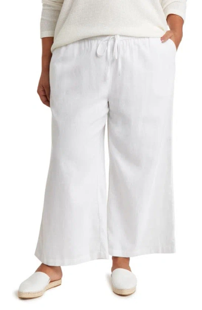 Caslon Tie Waist Wide Leg Crop Linen Blend Pants In White