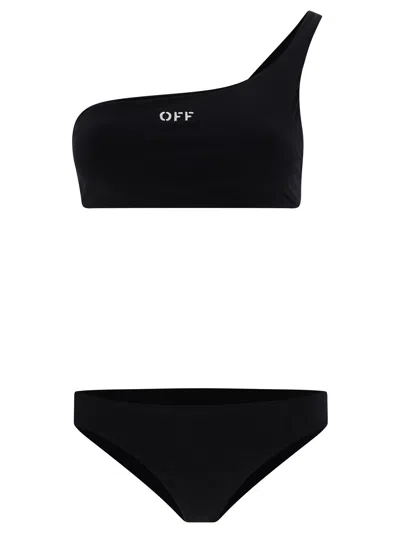 Off-white Off White "off Stamp" One Shoulder Bikini Set In Black