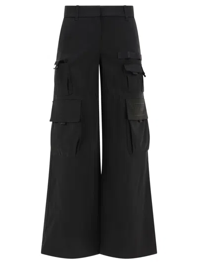 Off-white Satin Cargo Trousers In Black