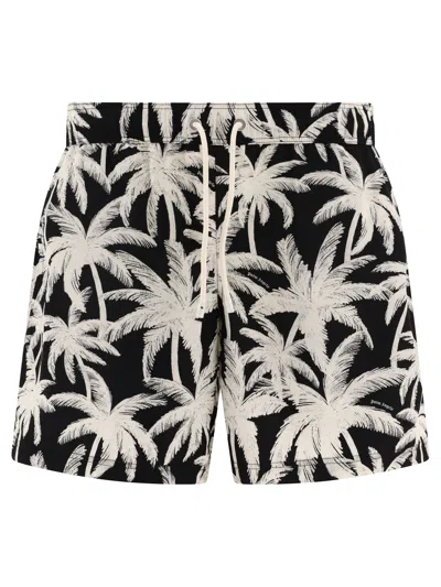 Palm Angels Palms All-over Swim Shorts In Black