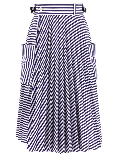 Sacai X Thomas Mason Midi Pleated Skirt In Blue