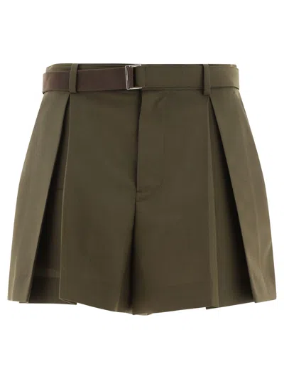 Sacai Belted Shorts In Green