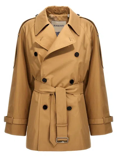 Burberry Double-breasted Short Trench Coat In Beige