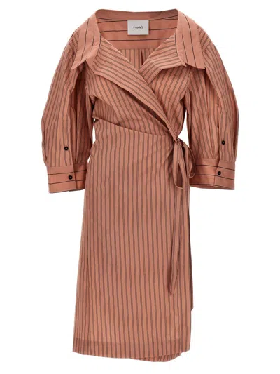 Nude Striped Chemisier Dress In Pink