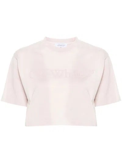 Off-white T-shirt With Cropped Logo In Pink & Purple