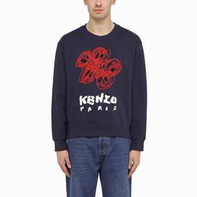 Kenzo Blue Crewneck Sweatshirt With Logo In Multicolor