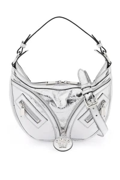 Versace Metallic Leather 'repeat' Hobo Bag In Silver, Metallic