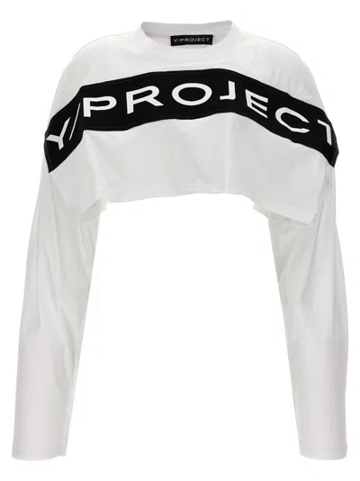 Y/project Logo Cropped T-shirt In White/black