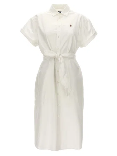 Polo Ralph Lauren Logo Embroidery Chemisier Dress In White
