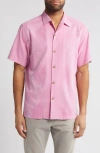 Tommy Bahama Bali Border Floral Jacquard Short Sleeve Silk Button-up Shirt In Pink Peony