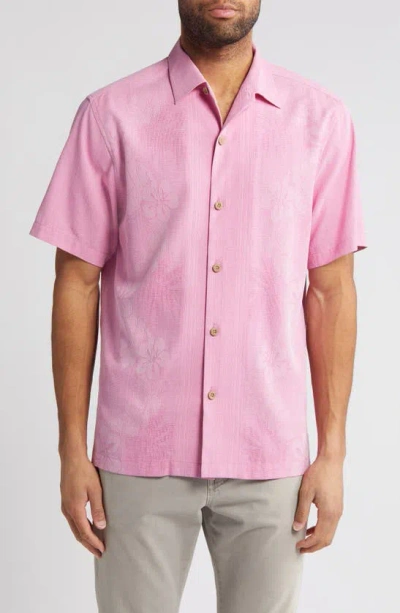 Tommy Bahama Bali Border Floral Jacquard Short Sleeve Silk Button-up Shirt In Pink Peony