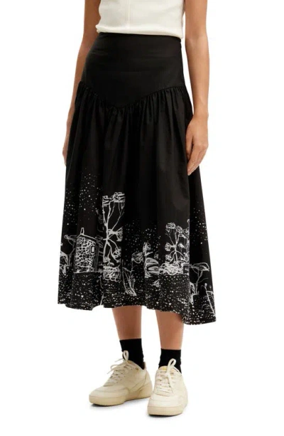Desigual Fal Salerno Poplin Midi Skirt In Black