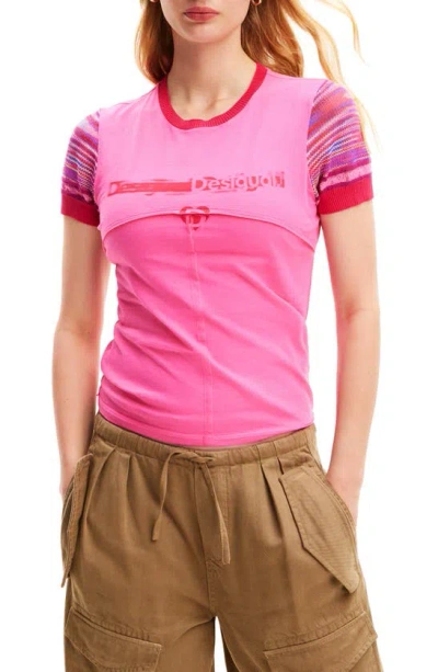 Desigual Lindon Logo Graphic T-shirt In Pink/ Red