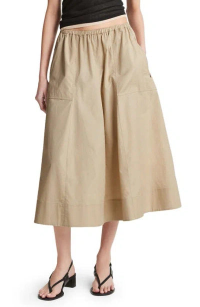 Vince Gathered Cotton Utility Zip-pocket Midi Skirt In White Oak