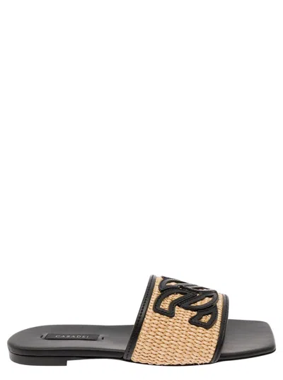 Casadei Portofino Pantoletten Mit Logo-patch In Beige