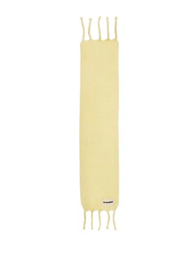 Jil Sander Logo Patch Fringed Scarf In Cream