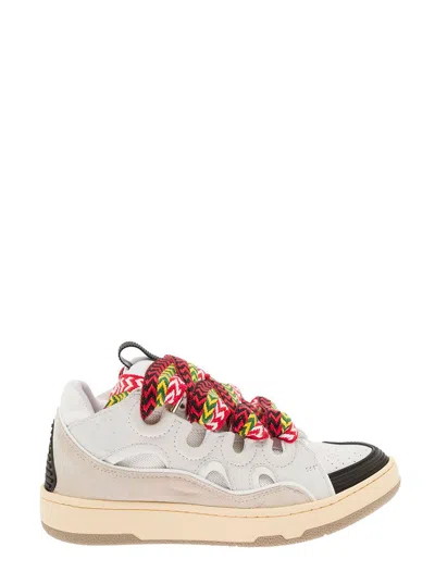 Lanvin Curb Trainers With Multicolour Laces In White