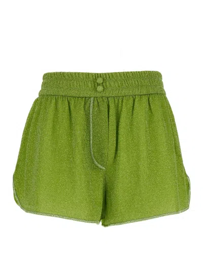 Oseree Green Shorts With Elastic Waistband In Lurex Woman